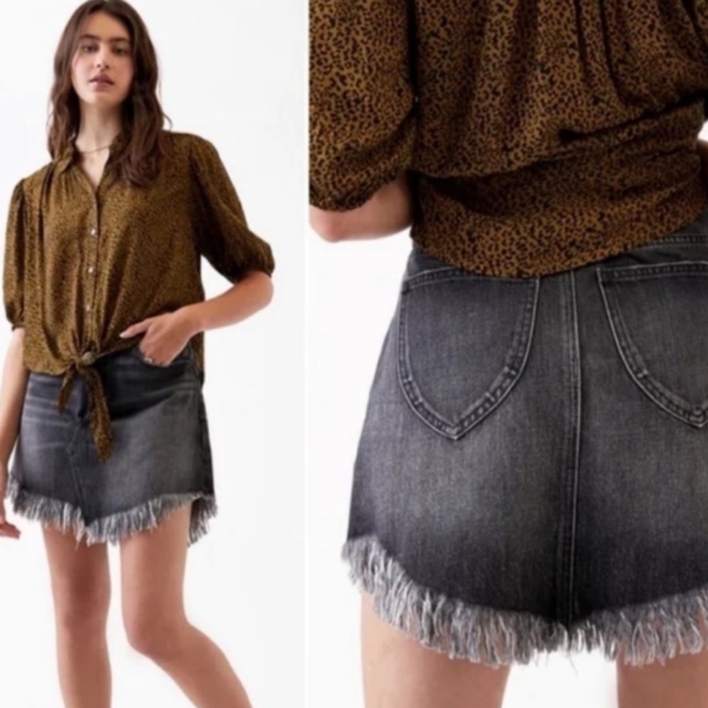 Free People We The Free Black black Denim Frayed Hem Mini jean Skirt Sz 29